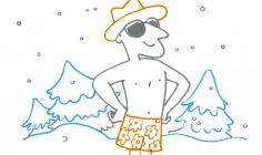 Illustration d'un homme en maillot de bain à la neige
