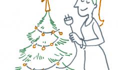 Illustration d'une femme décorant son sapin de Noël