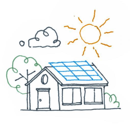 Illustration d'une maison avec des panneaux photovoltaïques