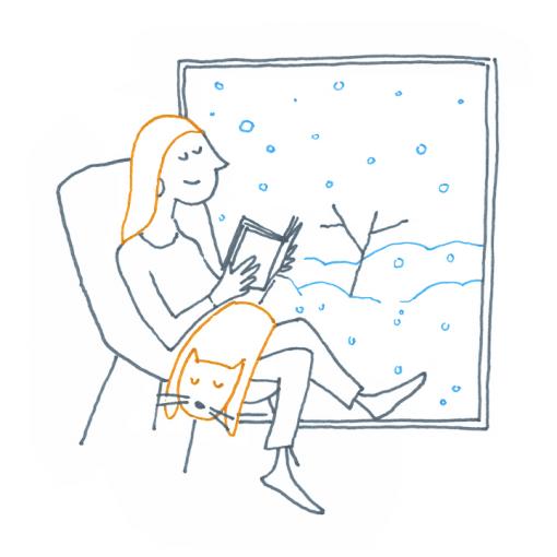Illustration d'une femme assise en train de lire devant sa fenêtre