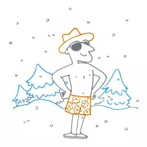 Illustration d'un homme en maillot de bain à la neige