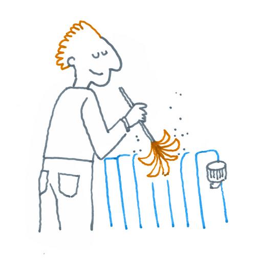 Illustration d'un homme nettoyant son radiateur